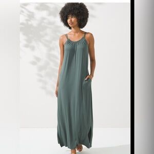 Soma Green Smocked Maxi Dress Soft Lined
